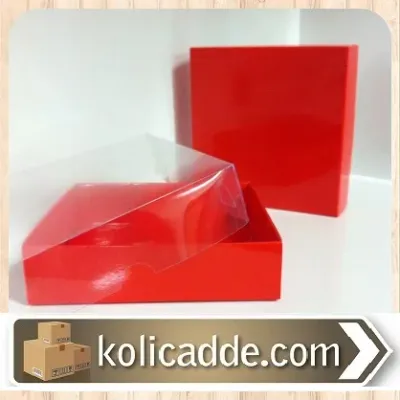 Alt Kırmızı Kutu Üst Asetat Kapak 10x10x4 cm