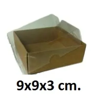 Kraft Kutu Şeffaf Kapaklı 9x9x3 cm