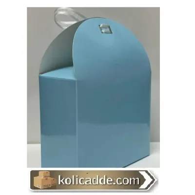 Kalp Pencereli Mavi Karton Çanta 10.5x9x5 cm