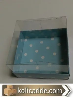 Mavi Puanlı Karton Kutu Asetat Kapaklı 12x12x8,5 cm