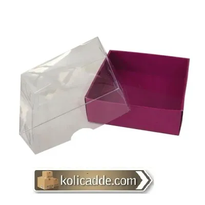 Alt Mor Karton Kutu Üst Asetat Kapaklı 7x7x2,2 cm