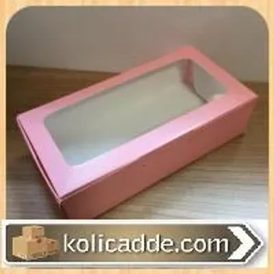 Alt Pembe Karton Ortası Şeffaf Pencereli Asetat Kutu 20x10x5 cm.