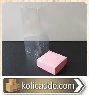 Asetat Kapaklı Pembe Karton Kutu 6x6x15,5 cm.