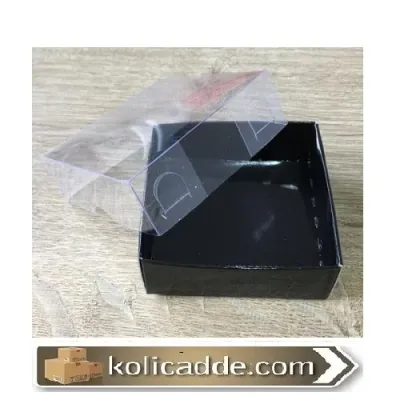 Altı Siyah Karton Dıştan Kapanan Asetat Kapaklı Kutu 6x6x2,5 cm