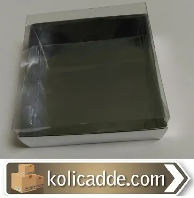 Gümüş Karton Kutu Asetat Kapaklı 12x12x4 cm