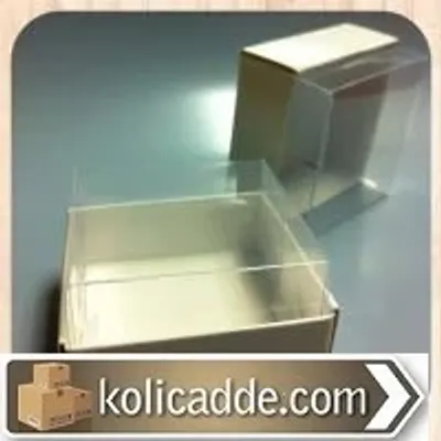 Alt Beyaz Karton Kutu Üst Asetat Kapaklı 7x7x7 cm.
