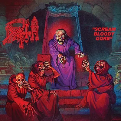 Death – Scream Bloody Gore (Special Edition, Stereo, Violet [Neon Violet], Bone White And Red With Red, Neon Violet And Cyan Blue Splatter Vinyl) LP