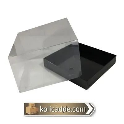 Asetat Kapaklı Altı Siyah Karton Kutu 20x20x10 cm