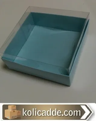 Mavi Karton Kutu Asetat Kapak 12x12x4 cm
