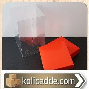 Çift Kapaklı Kırmızı Asetat Kutu 10x10x16 cm.