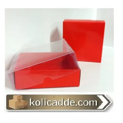 Alt Kırmızı Karton Üst Asetat Kapak 9x9x3 cm
