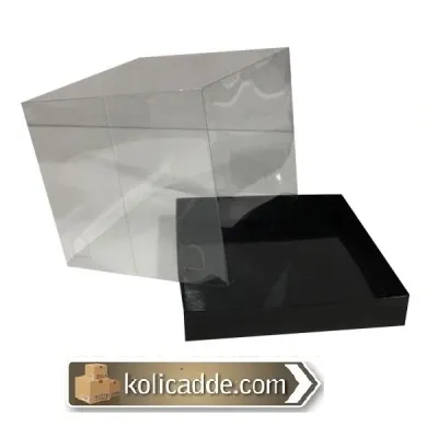 Asetat Kapaklı Altı Siyah Karton kutu 15x15x17.5 cm