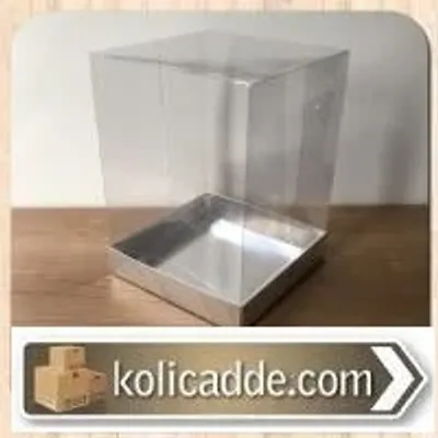 Asetat Kapaklı Gümüş Renkli Karton Kutu 6x6x10 cm.