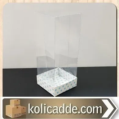 Asetat Kapaklı Mavi Puanlı Kutu 6x6x15,5 cm.