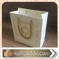 Krem Üzerine Altın Varak Desenli Karton Çanta 15,5x17x8 cm