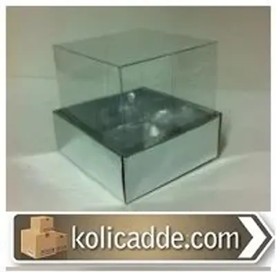 Alt Gümüş Karton Kutu Üstü Asetat Kapaklı 7x7x7 cm