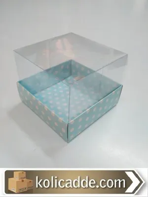 Asetat Kutu Altı Mavi Puanlı Karton Kutu 9x9x7 cm.