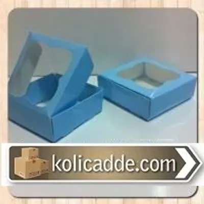 Asetat Pencereli Mavi Kutu 9x9x3 cm