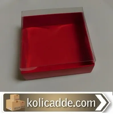 Kırmızı Karton Kutu Asetat Kapak 12x12x4 cm