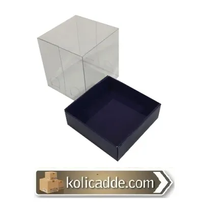 Alt Lacivert Karton Üst Asetat Kapak Kutu 7x7x5
