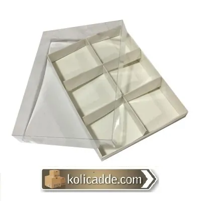 Asetat Kapaklı Beyaz Kutu 6 Bölmeli 15x20x3