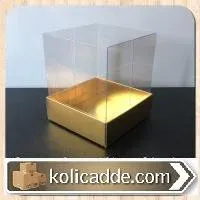 Altı Metalize Altın Renk Karton Şeffaf Kapaklı Asetat Kutu 9x9x10 cm