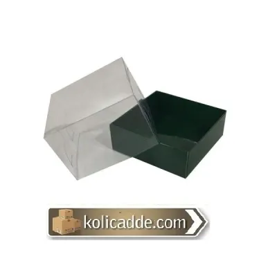 Yeşil Karton Kutu Şeffaf Kapaklı 9x9x5 cm