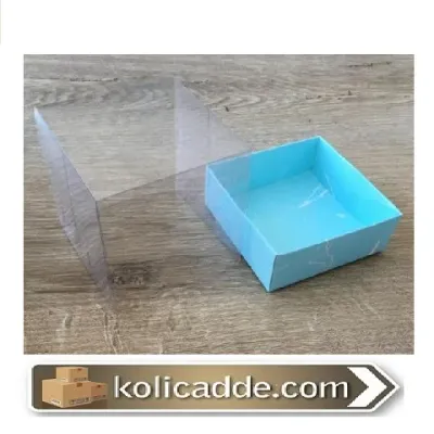 Asetat Kapaklı Mavi Mermer Desenli Karton Kutu 9x9x10 cm
