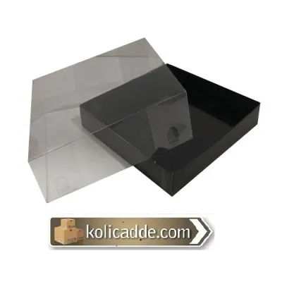 Asetat Kapaklı Altı Siyah Karton kutu 15x15x5 cm