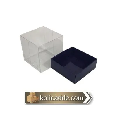 Lacivert Karton Kutu Şeffaf Kapaklı 9x9x10 cm