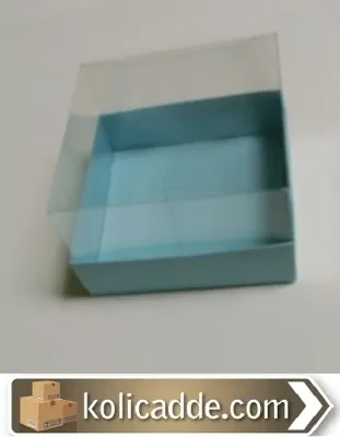 Mavi Karton Kutu Asetat Kapaklı 12x12x8,5 cm