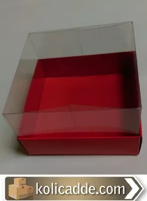 Kırmızı Karton Kutu Asetat Kapaklı 12x12x8,5 cm