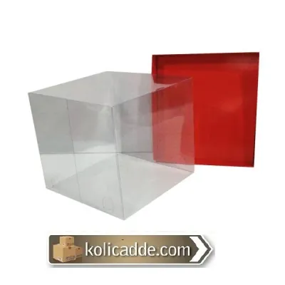 Asetat Kapaklı Altı Kırmızı Karton Kutu 20x20x17.5 cm