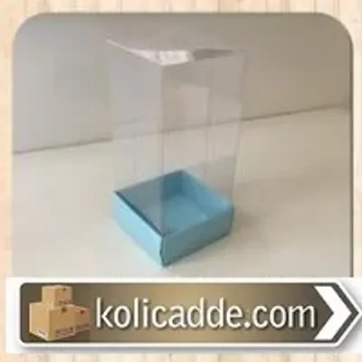 Mavi Karton Kutu Asetat Kapaklı 5x5x11 cm