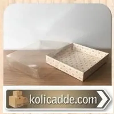 Asetat Kapaklı Altı Pembe Gül Desenli Karton Kutu 15x15x5 cm