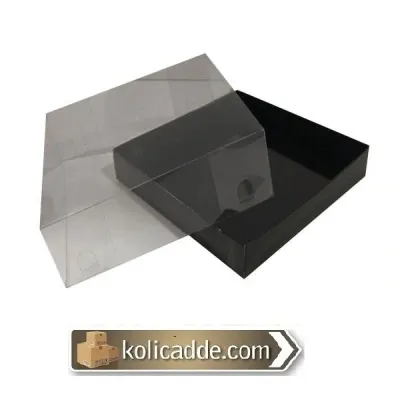 Asetat Kapaklı Altı Siyah Karton Kutu 20x20x5 cm