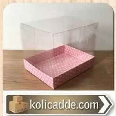Pembe Puantiyeli Altı Karton Kutulu Asetat Kutu 12x15x12