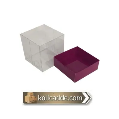 Mor Karton Kutu Şeffaf Kapaklı 9x9x10 cm