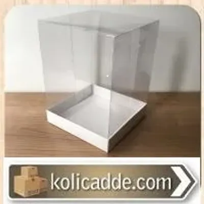 Asetat Kapaklı Altı Beyaz Karton kutu 15x15x20 cm