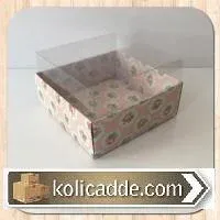 Asetat Kapaklı Altı Karton Üzerine Pembe Gül Desenli Kutu 8x8x4 cm