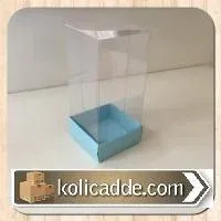 Altı Mavi Karton Şeffaf Kapaklı Asetat Kutu 5x5x8 cm