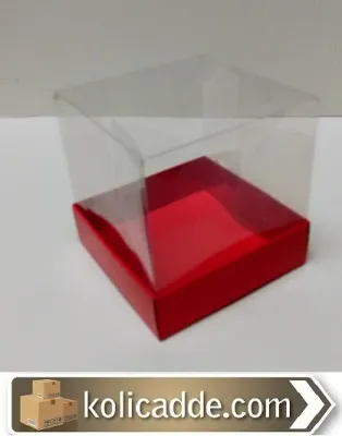 Kırmızı Karton Kutu Asetat Kapaklı 12x12x15 cm