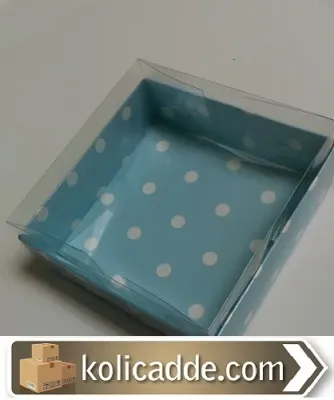 Puanlı Mavi Karton Kutu Asetat Kapak 12x12x4 cm