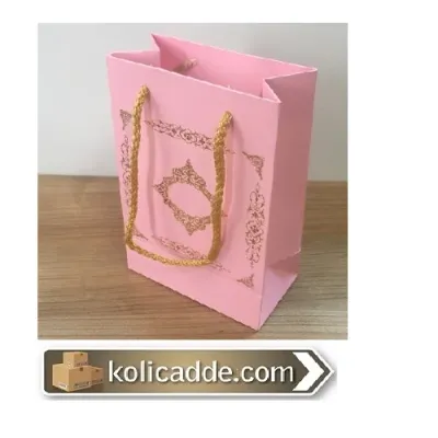 Altın Saray Desenli Pembe Karton Çanta 12x17x7 cm