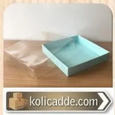 Asetat Kapaklı Altı Mavi Karton Kutu 15x15x5 cm