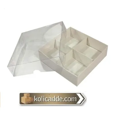 Asetat Kapaklı Beyaz Kutu 4 Bölmeli 20x20x3