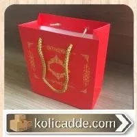 Gold Desenli Kırmızı Karton Çanta 15,5x17x8 cm