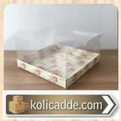Asetat Kapaklı Çiçek Desenli Kutu 20x20x8 cm