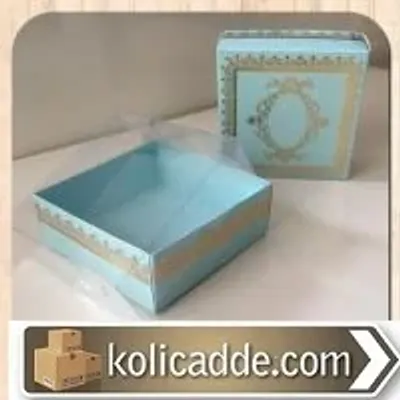 Asetat Kapaklı Maviye Gold Karton Kutu 8x8x3 cm
