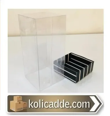 Altı Siyah Beyaz Çizgili Üstü Asetat Kutu 5x5x9 cm